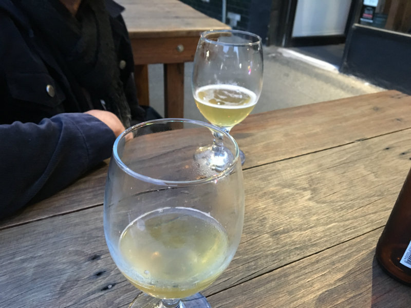 glasses of beer at a pub on a weekday afternoon in may