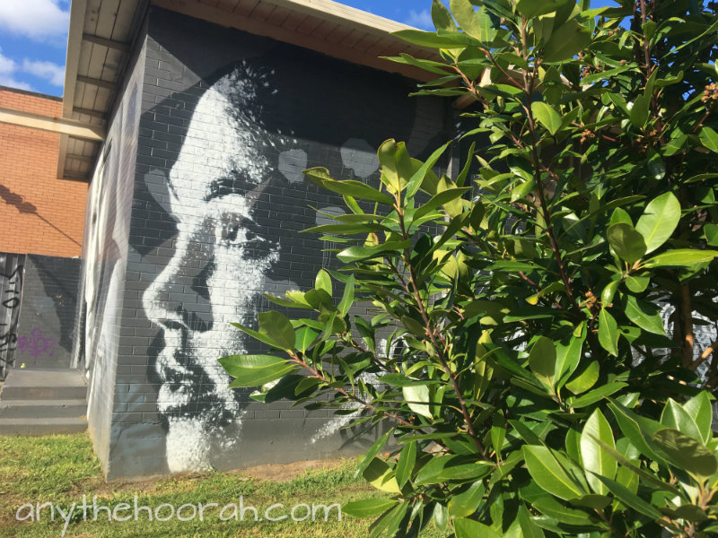 graffiti days - painting of woman's face with greenery in the foreground