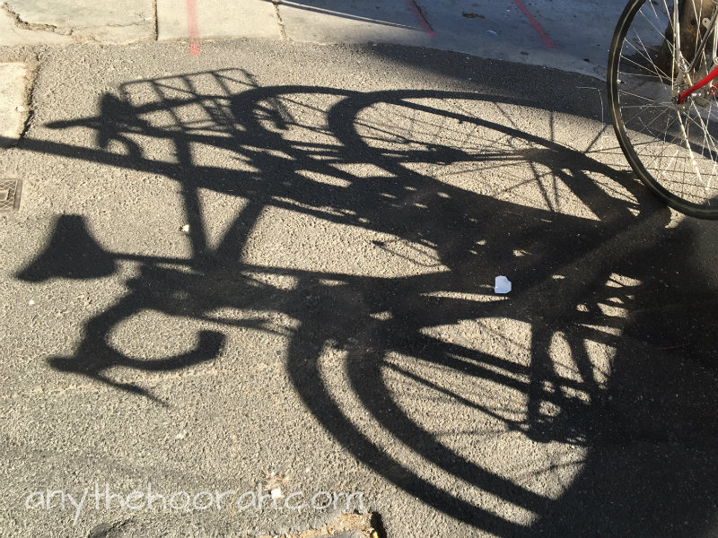 shadows of bikes on a sunny saturday walk