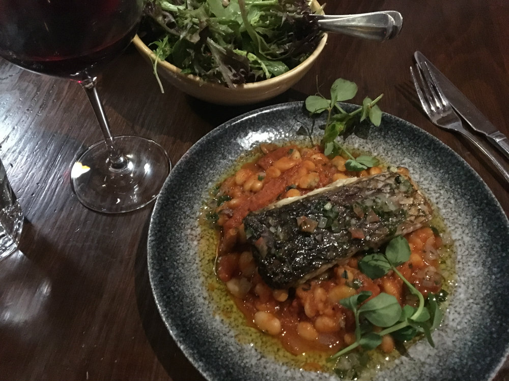 barramundi fillet with cannelini beans and tomato sauce - so good - bon ap - fiztroy