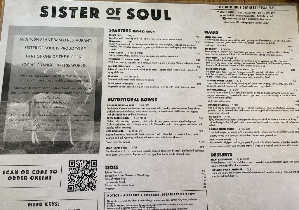 sister of soul st kilda menu